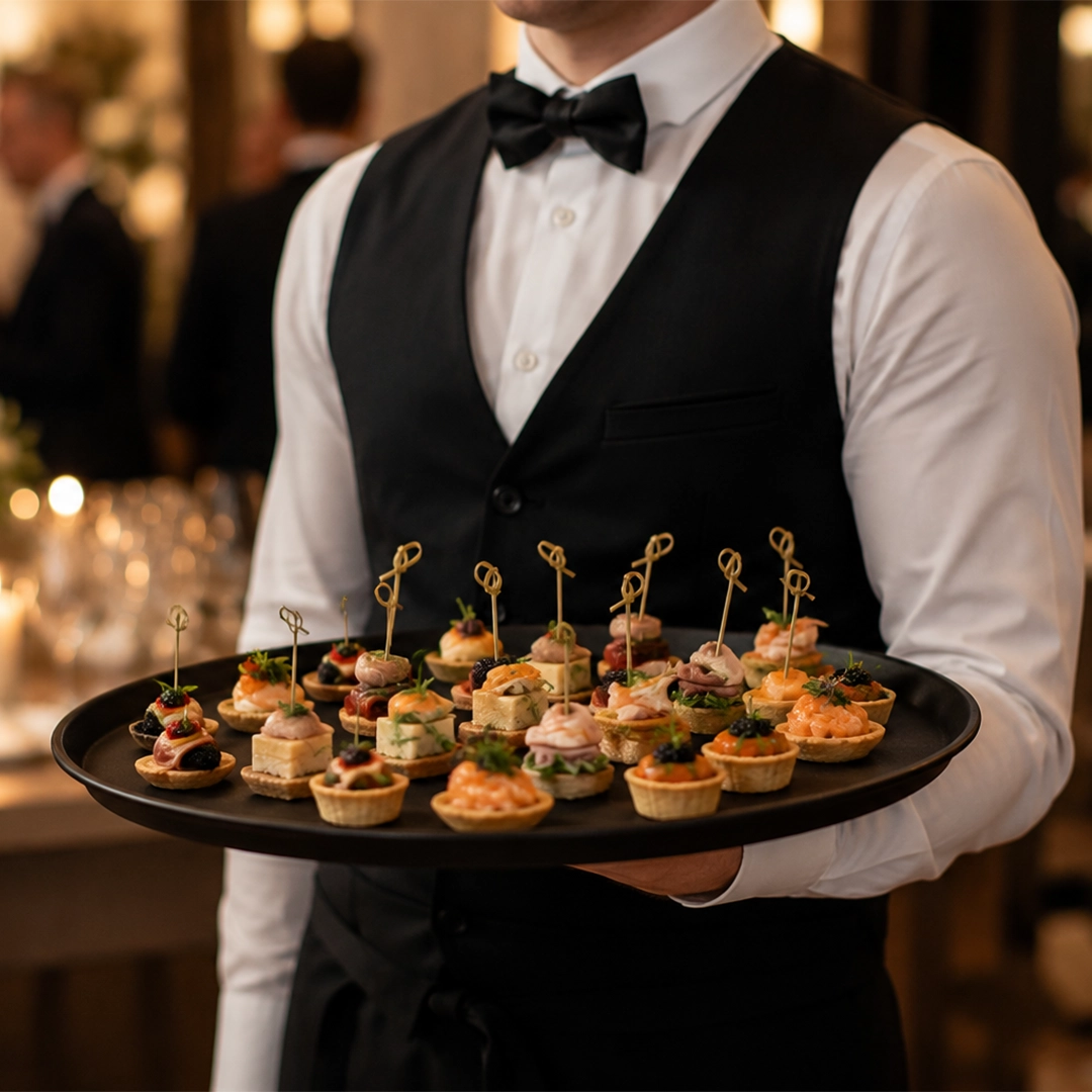 kelner trzymający tacę z finger foods